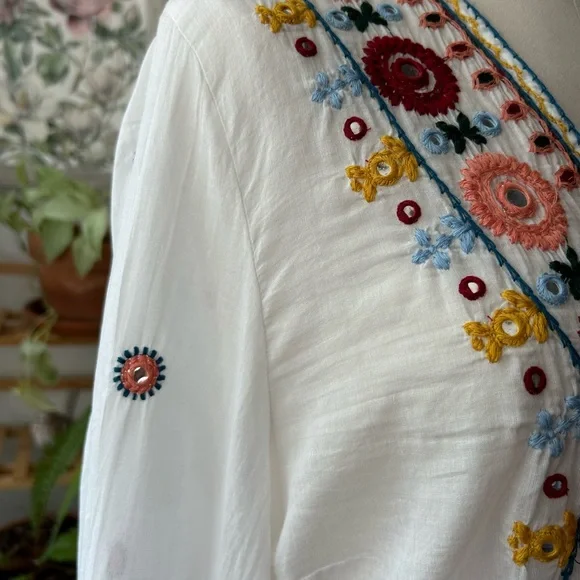 Zara embroidered blouse long sleeve size XS casual style - Picture 5 of 13